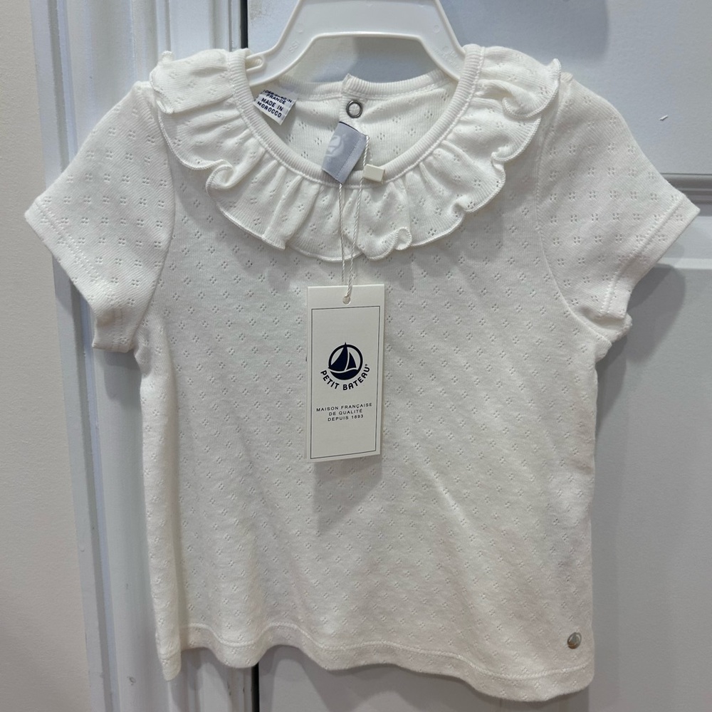Petit Bateau Cream Ruffled Short Sleeve Tee Baby girl size 18 months